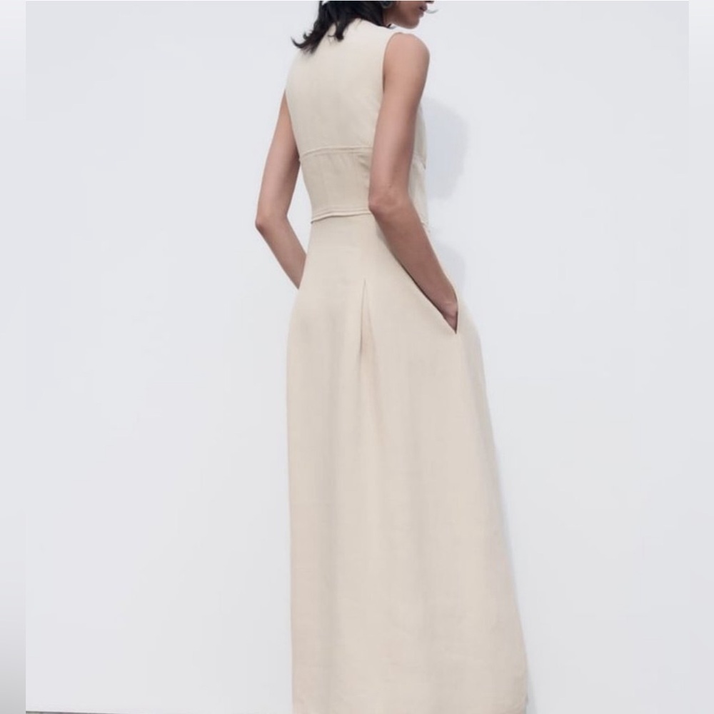 Zara Limited Edition Linen Cream Maxi Dress - Picture 2 of 10